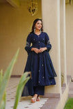 Designer Heavy Roman Silk Salwar Kameez With Heavy Embroidery Work