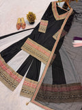 New Designer Party Wear Top Sharara Plazzo And Dupatta With Heavy Natural Crep Silk Material