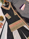 New Designer Party Wear Top Sharara Plazzo And Dupatta With Heavy Natural Crep Silk Material