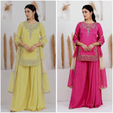 3 PIECE STYLISH TOP PLAZO AND DUPATTA WITH BEAUTIFUL EMBROIDERY SEQUENCE WORK