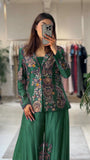 DESIGNER WEAR CHINON SILK 3 PIECE PLAZZO PAIR WITH SEQUENCE EMBROIDERY WORK