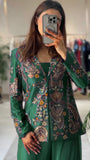 DESIGNER WEAR CHINON SILK 3 PIECE PLAZZO PAIR WITH SEQUENCE EMBROIDERY WORK