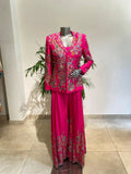 DESIGNER WEAR CHINON SILK 3 PIECE PLAZZO PAIR WITH SEQUENCE EMBROIDERY WORK