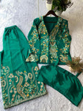 DESIGNER WEAR CHINON SILK 3 PIECE PLAZZO PAIR WITH SEQUENCE EMBROIDERY WORK