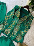 DESIGNER WEAR CHINON SILK 3 PIECE PLAZZO PAIR WITH SEQUENCE EMBROIDERY WORK