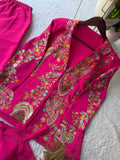 DESIGNER WEAR CHINON SILK 3 PIECE PLAZZO PAIR WITH SEQUENCE EMBROIDERY WORK