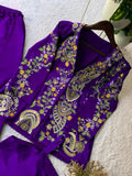 DESIGNER WEAR CHINON SILK 3 PIECE PLAZZO PAIR WITH SEQUENCE EMBROIDERY WORK