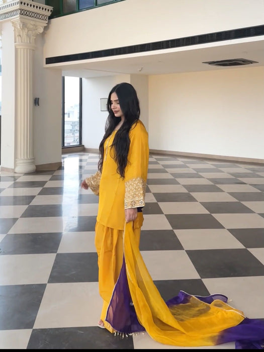 New Natural satin Silk Top-Bottom And Dupatta Set Fully Stitched