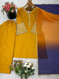 New Natural satin Silk Top-Bottom And Dupatta Set Fully Stitched