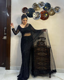 Beautiful Designer Ready To Wear Saree With Havy Net Febric And Sequnce Work