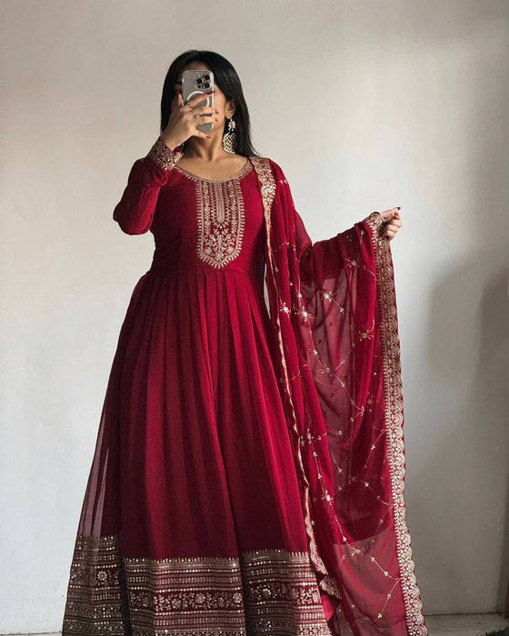 Latest Designer Faux Georgette Party Wear Gown And Dupatta Set