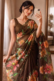 Premium soft linen silk with digital print and khatli work Beautiful Saree