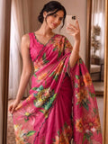 Premium soft linen silk with digital print and khatli work Beautiful Saree