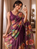 Premium soft linen silk with digital print and khatli work Beautiful Saree