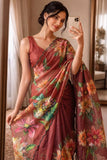 Premium soft linen silk with digital print and khatli work Beautiful Saree