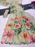 Premium soft linen silk with digital print and khatli work Beautiful Saree