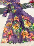 Premium soft linen silk with digital print and khatli work Beautiful Saree