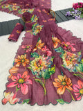 Premium soft linen silk with digital print and khatli work Beautiful Saree