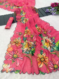 Premium soft linen silk with digital print and khatli work Beautiful Saree