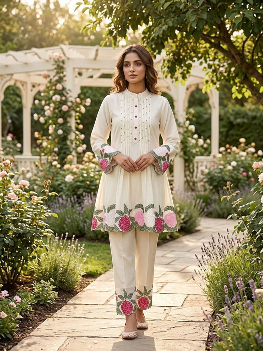 Latest Designer Roman Silk Co-Ord Set With Embrodery Work