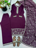 Designer Heavy Georgette Top Plazzo And Duptta Set With Embroidery And Diamond Work