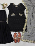 New Designer Collection Heavy Faux Georgette Top-Bottom And Dupatta Set Fully Stitched Ready To Wear