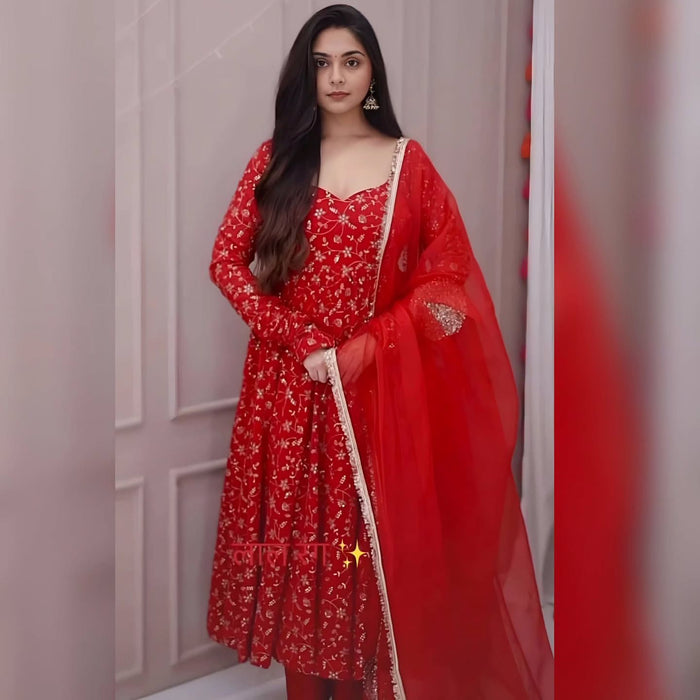 Heavy Blooming Georgette With Heavy Embroidery Sequence Work With Fancy Latkan Salwar Kameez