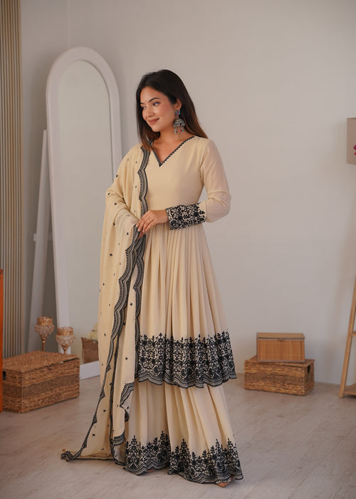 Premium Faux Georgette with Soft Micro Inner Lining & Embroidery Thread Detailing Work Salwar Kameez