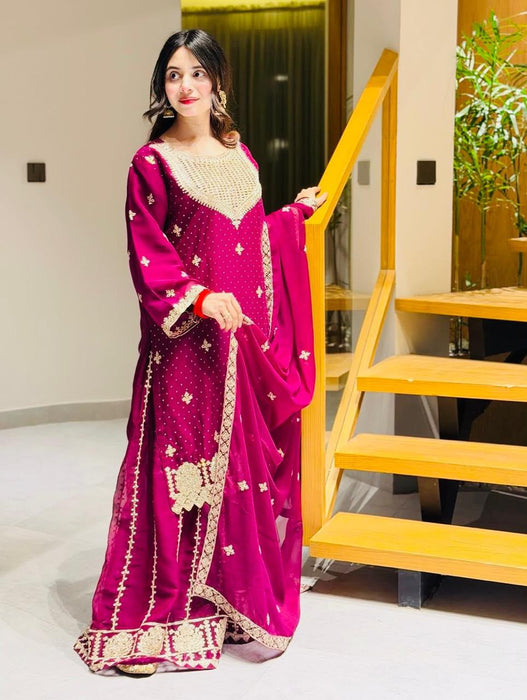 New Designer Party  Fox Georgette Sharara Suit And Dupatta Set