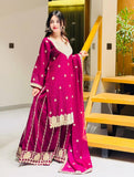 New Designer Party  Fox Georgette Sharara Suit And Dupatta Set