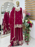 New Designer Party  Fox Georgette Sharara Suit And Dupatta Set