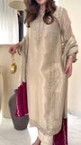 Designer Party Wear Pur Jimmy Choo Silk Top Plazzo And Dupatta Set