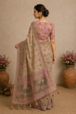 Pure Soft linen coton silk with digital print and Khatli kut dana work with stone attached Saree