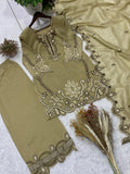 DESIGNER EMBROIDERED WITH CUT WORKED TOP PLAZZO SUIT WITH DUPATTA