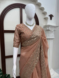 Designer Tibby Silk Stunning Saree With Intricate Thred With Sequnce Work