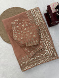 Designer Tibby Silk Stunning Saree With Intricate Thred With Sequnce Work