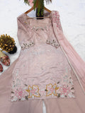Heavy Roman Glass Silk Material With Multi Embroidery And Bids Moti Work Salwar Kameez
