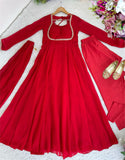 Designer Pure Fox Georgette Party Wear Gown Bottom And Dupatta Set