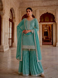 New Party Were Beautiful Fancy Heavy Embroidery And Sequins Work Top - Sharara With Dupatta