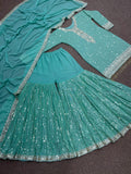 New Party Were Beautiful Fancy Heavy Embroidery And Sequins Work Top - Sharara With Dupatta