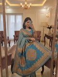 Premium Chinon Silk With Beautiful Print And With Gold Zari Work Saree