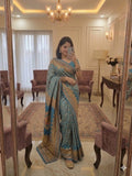Premium Chinon Silk With Beautiful Print And With Gold Zari Work Saree