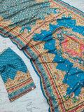 Premium Chinon Silk With Beautiful Print And With Gold Zari Work Saree