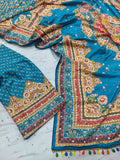 Premium Chinon Silk With Beautiful Print And With Gold Zari Work Saree
