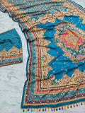Premium Chinon Silk With Beautiful Print And With Gold Zari Work Saree