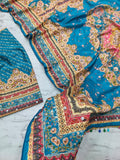 Premium Chinon Silk With Beautiful Print And With Gold Zari Work Saree