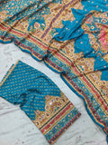 Premium Chinon Silk With Beautiful Print And With Gold Zari Work Saree