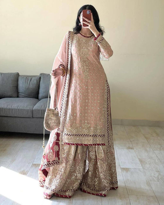 Beautiful Designer Faux Georgette Salwar Kameez With Embroidery Work