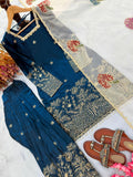 Designer Party Wear Pure Fendi Silk Top  Farshi Palazzo With Dupatta Set