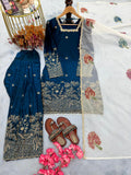 Designer Party Wear Pure Fendi Silk Top  Farshi Palazzo With Dupatta Set